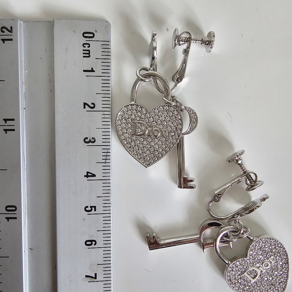 Christian Dior by John Galliano heart-key padlock crystal earrings ear clips - Picture 11 of 11